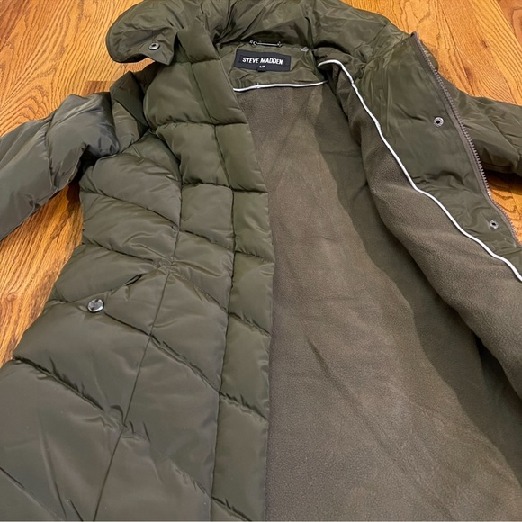 NWT Steve Madden Chevron Quilted Puffer Coat ~ Olive Green - Picture 10 of 16